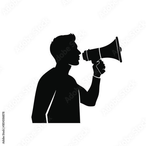 Man shouting through megaphone black silhouette.