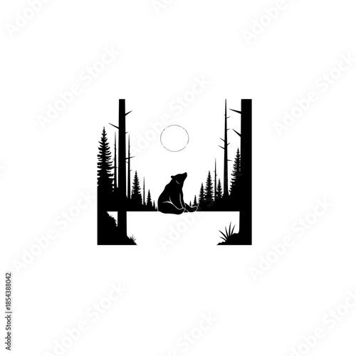 Bear Sitting in Forest Scene