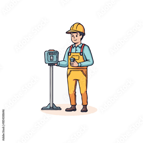 Illustrative depiction of construction worker using technological equipment performing