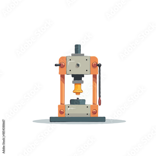 Isometric view of an industrial press machine with stylized design for mechanical purposes and