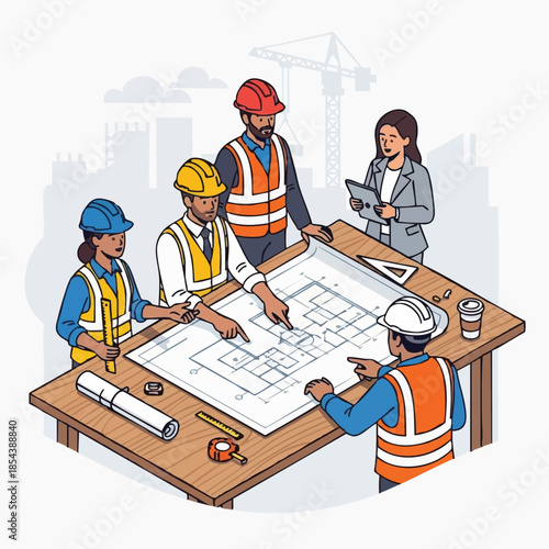 Construction Team Planning Project with Blueprint.