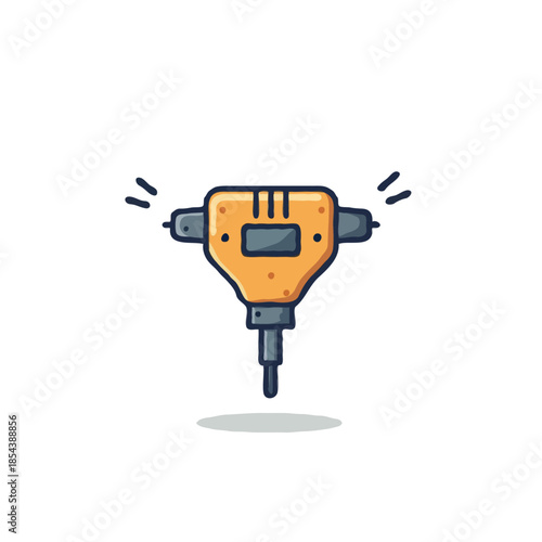 Stylized illustration of construction jackhammer tool with minimalist details and bright colors