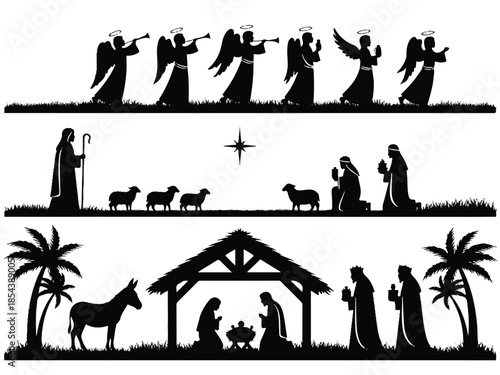 0Classic nativity scene silhouettes depicting the birth of jesus and related figures7_traced
