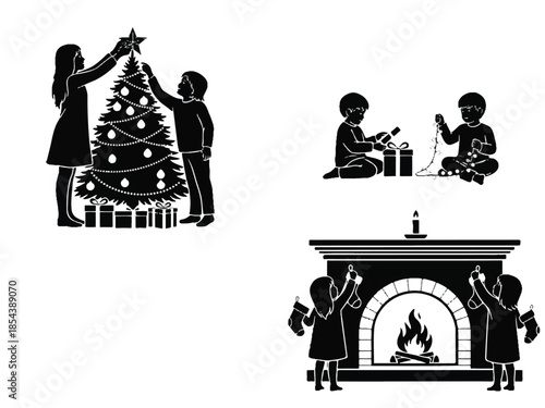 08_trFestive family moments decorating the christmas tree, unwrapping gifts, and hanging stockingsaced