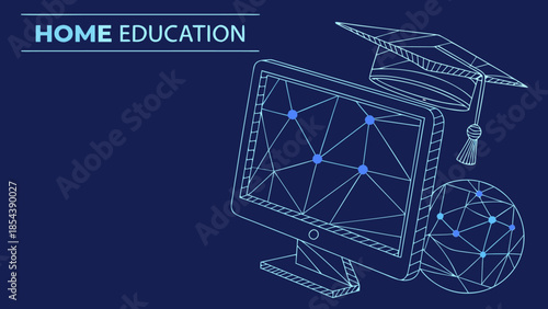 Online Home Education Digital Learning Technology Graduation Concept with vector illustration