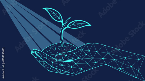 Digital Technology Hand Plant Growth Sustainability Concept with vector illustration