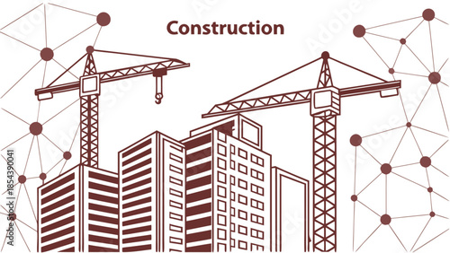 City Construction Site Buildings Cranes Development Project with vector illustration