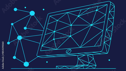 Abstract Digital Technology Network Connection Computer Monitor with vector illustration