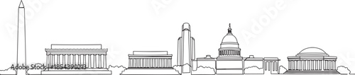 Washington DC city skyline continuous black single line art illustration
