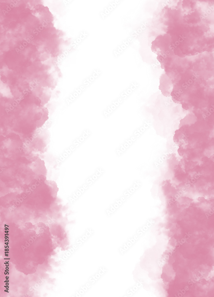 Fototapeta premium An ethereal abstract frame with delicate pink watercolor splashes softly bordering a clean white space, perfect for tranquil presentations and elegant graphic design concepts