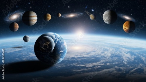Solar system planets and earth from space