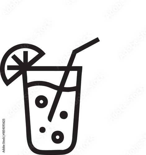 A simple line drawing of a refreshing drink with a lemon wedge