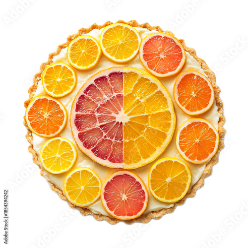 Colorful Citrus Fruit Tart with Assorted Slices and Cream Filling