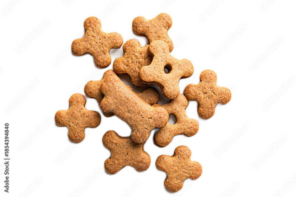 Fototapeta premium Fresh Baked Dog Treats on a White Background for Pets and Animals