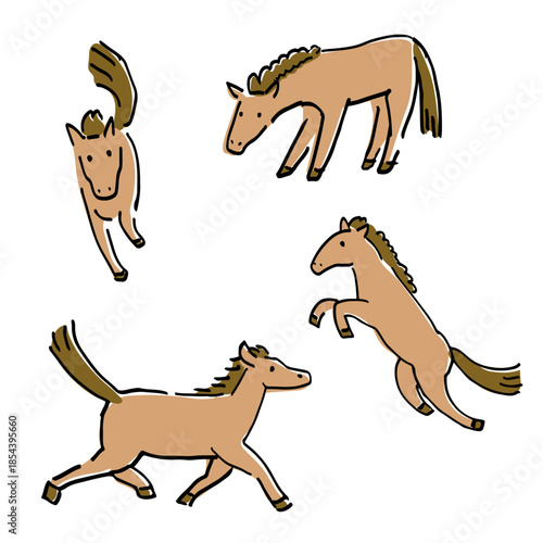 Perfect for 2026 Year of the Horse! Cute Color Art Illustration of Horses for New Year Cards