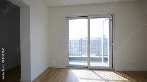 Wallpaper Mural Interior of an empty room with a balcony view through a sliding glass door Torontodigital.ca