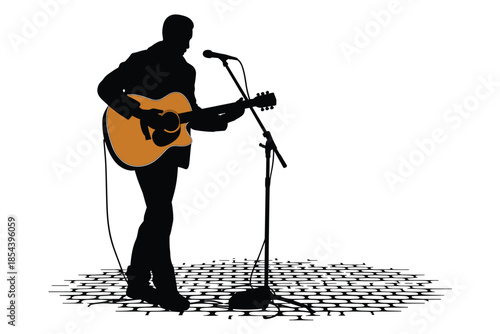 Acoustic Guitarist Silhouette Performing Live, music concept