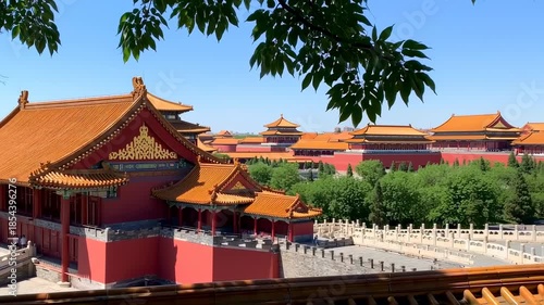 Wallpaper Mural A complex of traditional architecture buildings with orange tiled roofs, surrounded by green foliage Torontodigital.ca