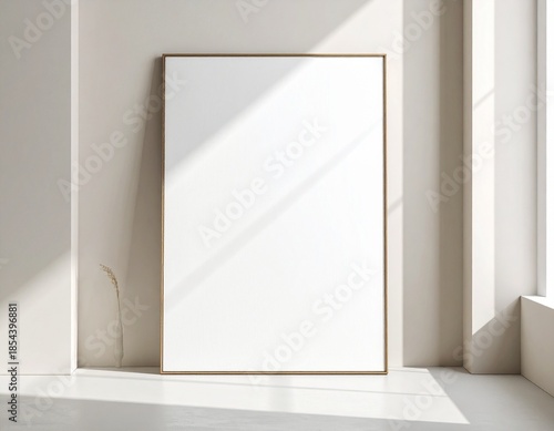 3D canvas frame leaning in floor niche mockup