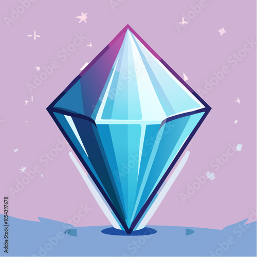 Stylized diamond illustration with blue and purple hues against a light purple background.