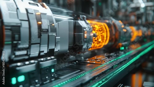 Futuristic energy conduits glowing in a tech environment