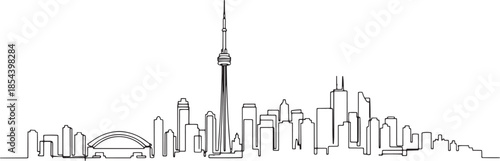Toronto city skyline continuous black single line art illustration isolated