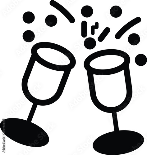 Two wine glasses celebrating with confetti celebration party black and white