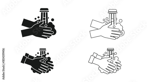 Handwashing illustration set depicting hygiene practices with water and soap