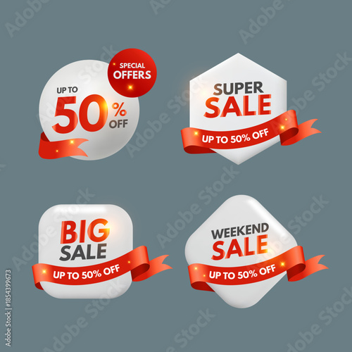 3D sales tag collection. Promotion design template