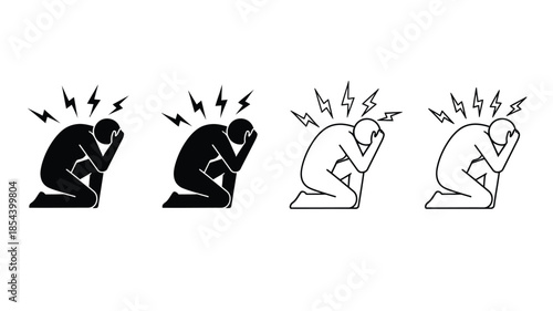 A series of silhouettes depicting a person overwhelmed with distress and pain