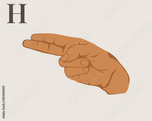 Hand Sign Language Letter H Vector. American Sign Language ASL Alphabet Vector. Editable Vector