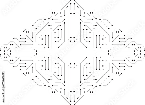 Circuit board digital abstract isolated on white background. Motherboard technology electronic  line pathway design. AI semiconductor and computer processor