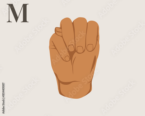 Hand Sign Language Letter M Vector. American Sign Language ASL Alphabet Vector. Editable Vector