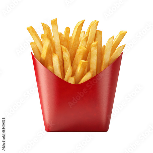 Crispy French Fries in Red Fast Food Container isolated on transparent background png
