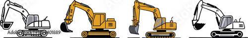 Excavator heavy machine icon bold line silhouette construction equipment bucket arm industrial symbol design