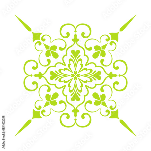 Green decorative flowers, mandala flowers.
