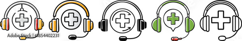 Medical assistance call center icon headset cross healthcare support emergency service illustration