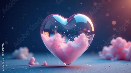 Wallpaper Mural Enchanted Heart A Glass Vessel Holding Delicate Pink Clouds and Tiny Blossoms, Floating in a Dreamlike Setting Torontodigital.ca