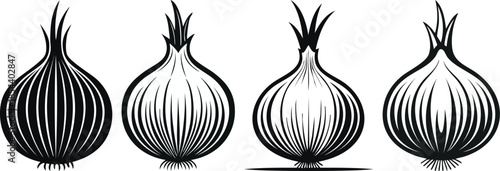 Onion icon bold black line layered curves fresh vegetable food illustration