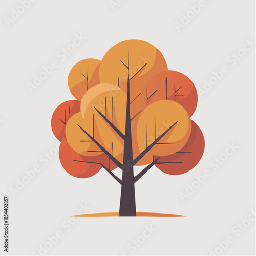 Simple vector illustration of tree with orange foliage, autumn season, geometric style