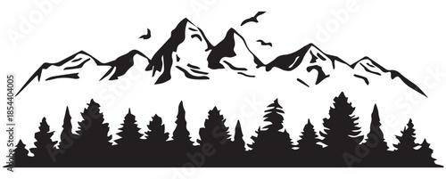 Mountain forest silhouette
Mountain and pine trees silhouette
Alpine landscape silhouette