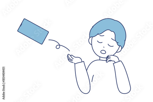 スマートフォンを手放す男性のイラスト｜デジタルデトックスやスマホ疲れ