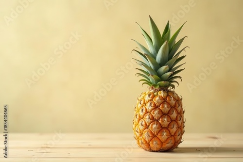 Wallpaper Mural A single ripe pineapple rests on a light wood surface against a pale yellow background Torontodigital.ca