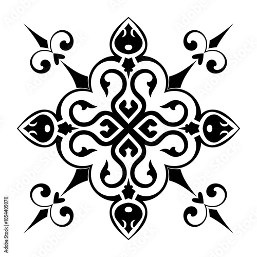Black vintage mandala flower, tile pattern elements.