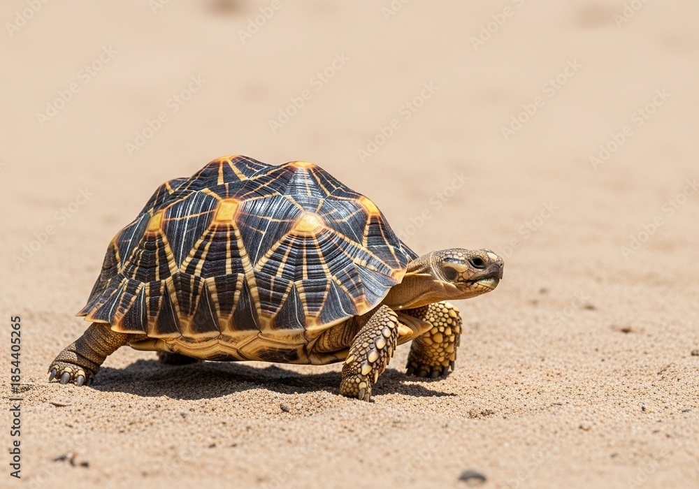 Obraz premium Tortoise walking on sandy beach with unique shell pattern