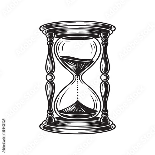 Classic Hourglass Illustration in Vintage Line Art Style