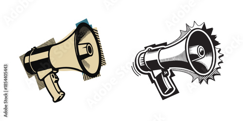 Megaphone Punk Y2K Collage Element with Halftone Style