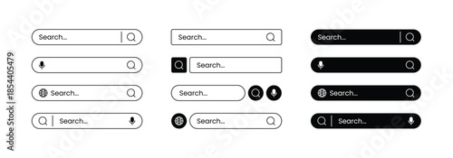 Search Bar Icon Set with Voice and Language Options in Editable Vector Style