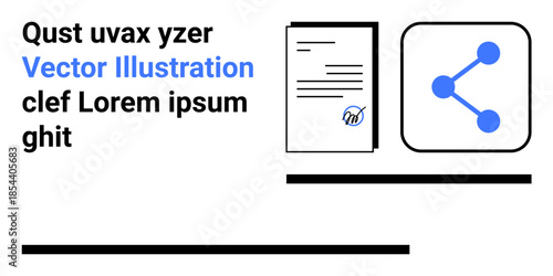 Content creation, digital sharing, workplace organization, data management, collaboration tools, networking. Features document and share icon with configurable text elements. Content creation