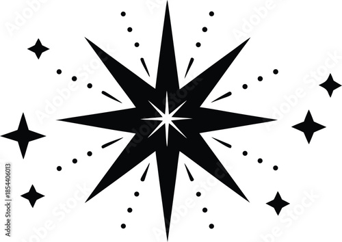 Magic light decoration graphic.Y2K stars set. Blinking stars, sparks and sparkles shape in retro futuristic stile silhouette vector illustrations